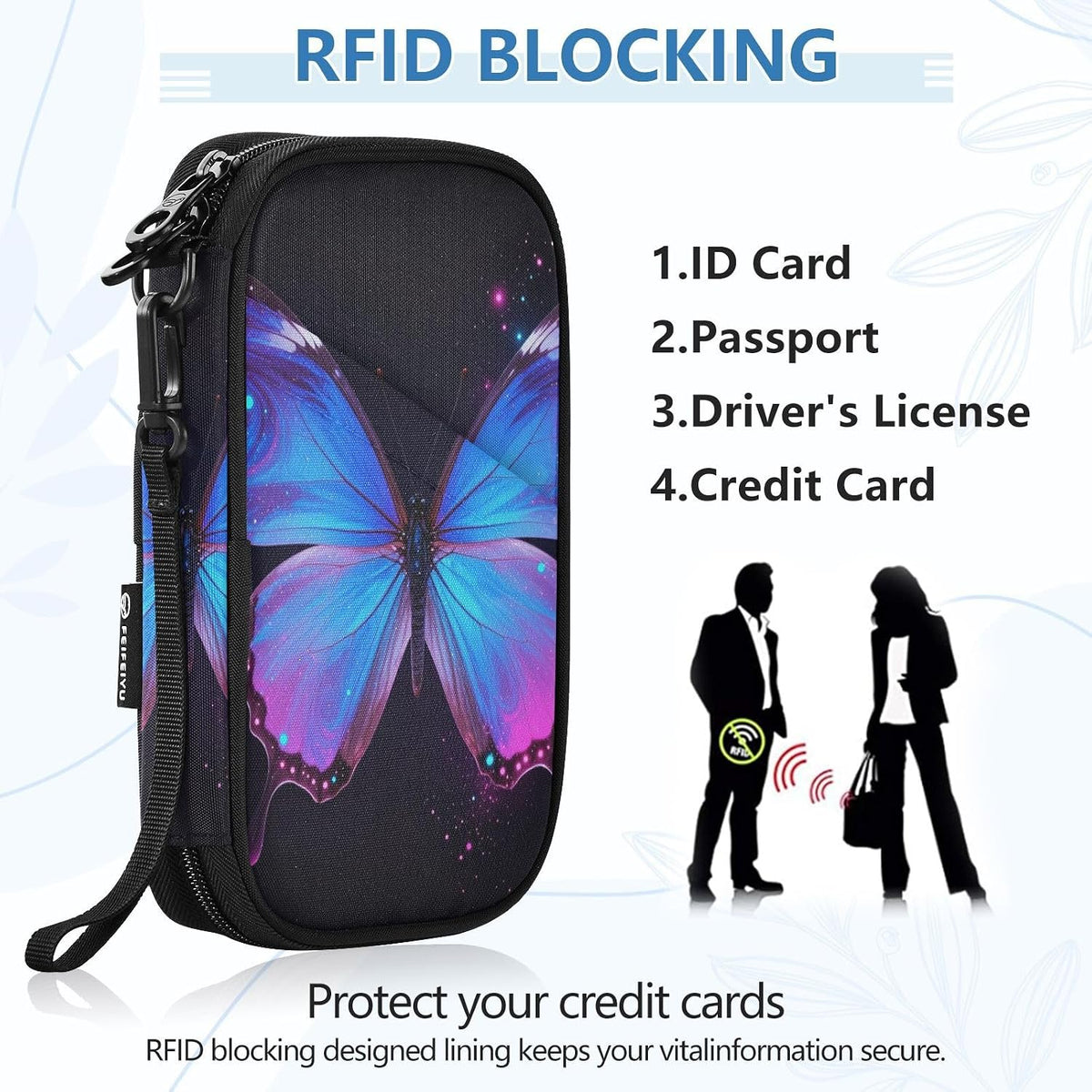 Travel Document Organizer 8.26×5.51×1.18 In | Scratch Resistant Polyester Sturdy Shape Multi-Way Carry for Men Women Daily Use Galaxy Butterfly