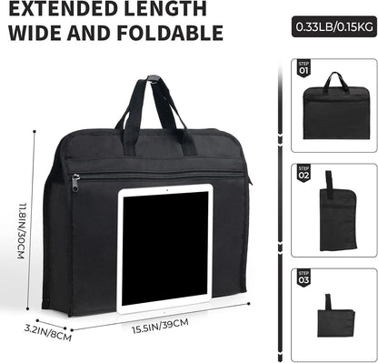 12x15 in Large Zipper Pouch with Handle, A4 Foldable Lightweight Waterproof Oxford Document Storage Bag, File Organizer for Office Travel Books Papers Filing Folder – 1 Pack (Black)
