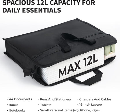 12x15 in Large Zipper Pouch with Handle, A4 Foldable Lightweight Waterproof Oxford Document Storage Bag, File Organizer for Office Travel Books Papers Filing Folder – 1 Pack (Black)