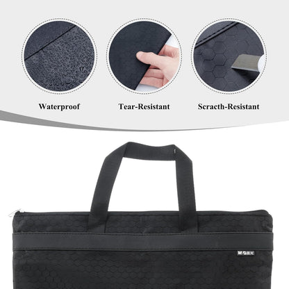 12x15 in Large Zipper Pouch with Handle, A4 Foldable Lightweight Waterproof Oxford Document Storage Bag, File Organizer for Office Travel Books Papers Filing Folder – 1 Pack (Black)