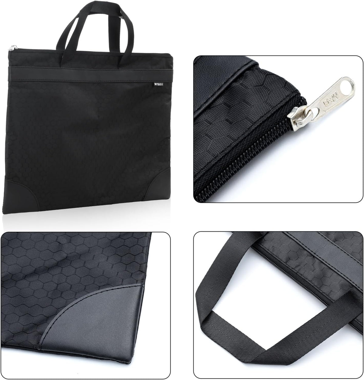 12x15 in Large Zipper Pouch with Handle, A4 Foldable Lightweight Waterproof Oxford Document Storage Bag, File Organizer for Office Travel Books Papers Filing Folder – 1 Pack (Black)