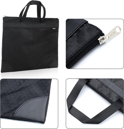 12x15 in Large Zipper Pouch with Handle, A4 Foldable Lightweight Waterproof Oxford Document Storage Bag, File Organizer for Office Travel Books Papers Filing Folder – 1 Pack (Black)