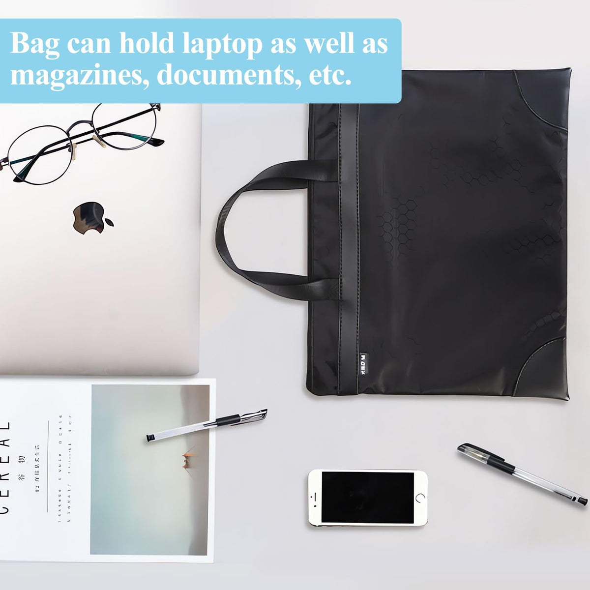 12x15 in Large Zipper Pouch with Handle, A4 Foldable Lightweight Waterproof Oxford Document Storage Bag, File Organizer for Office Travel Books Papers Filing Folder – 1 Pack (Black)