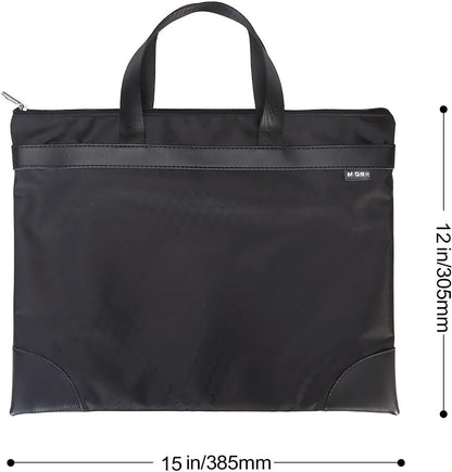 12x15 in Large Zipper Pouch with Handle, A4 Foldable Lightweight Waterproof Oxford Document Storage Bag, File Organizer for Office Travel Books Papers Filing Folder – 1 Pack (Black)