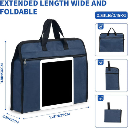 12x15 in Large Zipper Pouch with Handle, A4 Foldable Lightweight Waterproof Oxford Document Storage Bag, File Organizer for Office Travel Books Papers Filing Folder – 1 Pack (Black)