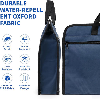 12x15 in Large Zipper Pouch with Handle, A4 Foldable Lightweight Waterproof Oxford Document Storage Bag, File Organizer for Office Travel Books Papers Filing Folder – 1 Pack (Black)