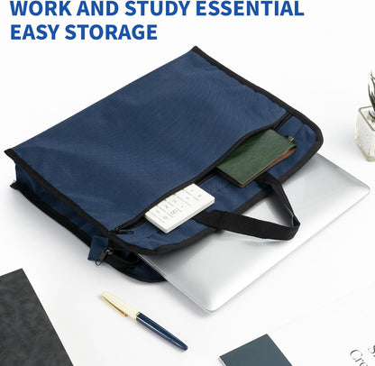 12x15 in Large Zipper Pouch with Handle, A4 Foldable Lightweight Waterproof Oxford Document Storage Bag, File Organizer for Office Travel Books Papers Filing Folder – 1 Pack (Black)