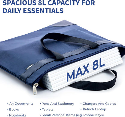 12x15 in Large Zipper Pouch with Handle, A4 Foldable Lightweight Waterproof Oxford Document Storage Bag, File Organizer for Office Travel Books Papers Filing Folder – 1 Pack (Black)