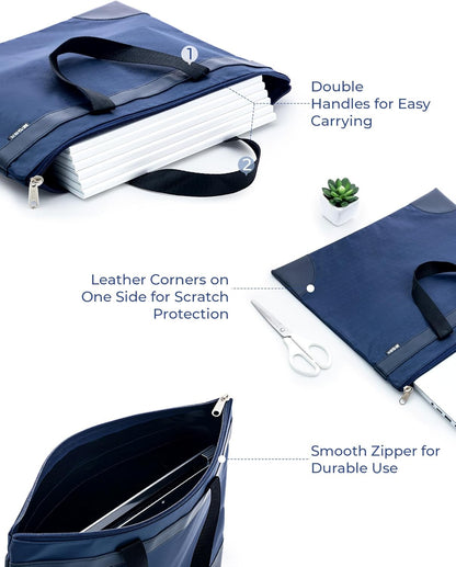 12x15 in Large Zipper Pouch with Handle, A4 Foldable Lightweight Waterproof Oxford Document Storage Bag, File Organizer for Office Travel Books Papers Filing Folder – 1 Pack (Black)