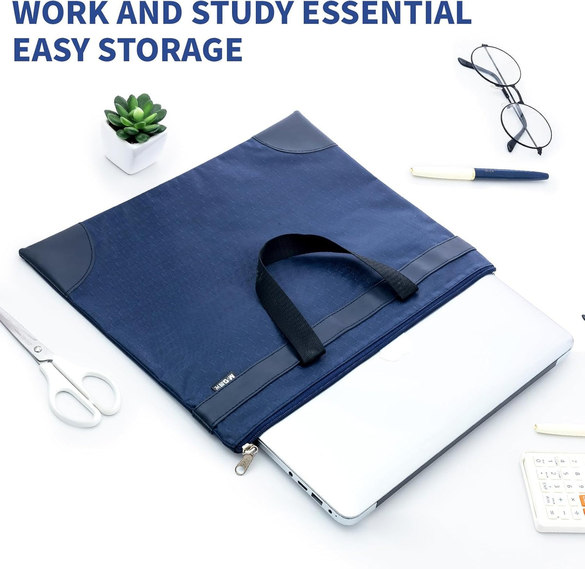 12x15 in Large Zipper Pouch with Handle, A4 Foldable Lightweight Waterproof Oxford Document Storage Bag, File Organizer for Office Travel Books Papers Filing Folder – 1 Pack (Black)