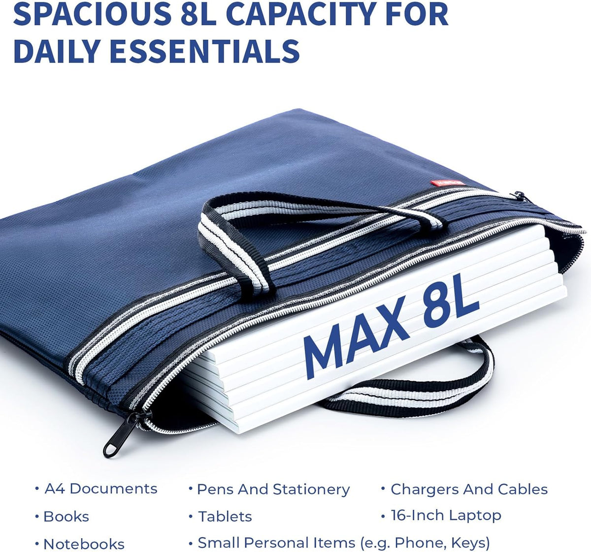 12x15 in Large Zipper Pouch with Handle, A4 Foldable Lightweight Waterproof Oxford Document Storage Bag, File Organizer for Office Travel Books Papers Filing Folder – 1 Pack (Black)