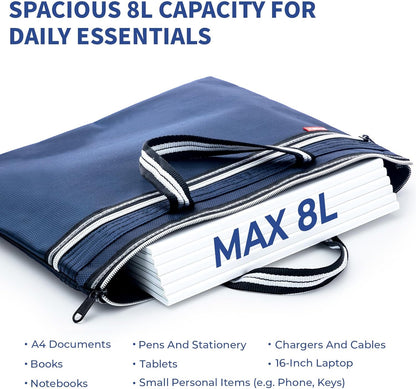 12x15 in Large Zipper Pouch with Handle, A4 Foldable Lightweight Waterproof Oxford Document Storage Bag, File Organizer for Office Travel Books Papers Filing Folder – 1 Pack (Black)