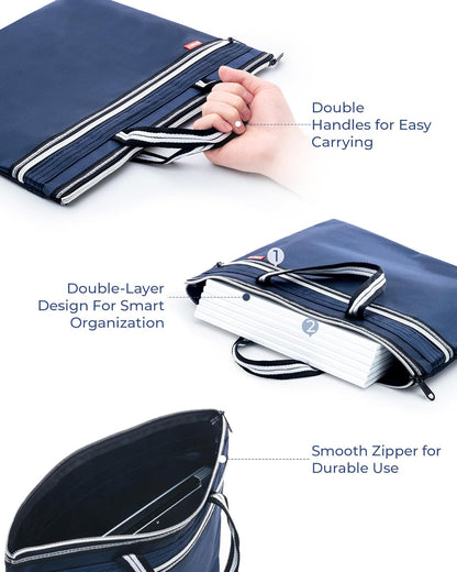 12x15 in Large Zipper Pouch with Handle, A4 Foldable Lightweight Waterproof Oxford Document Storage Bag, File Organizer for Office Travel Books Papers Filing Folder – 1 Pack (Black)