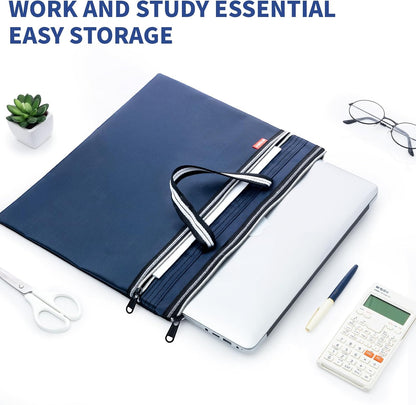 12x15 in Large Zipper Pouch with Handle, A4 Foldable Lightweight Waterproof Oxford Document Storage Bag, File Organizer for Office Travel Books Papers Filing Folder – 1 Pack (Black)