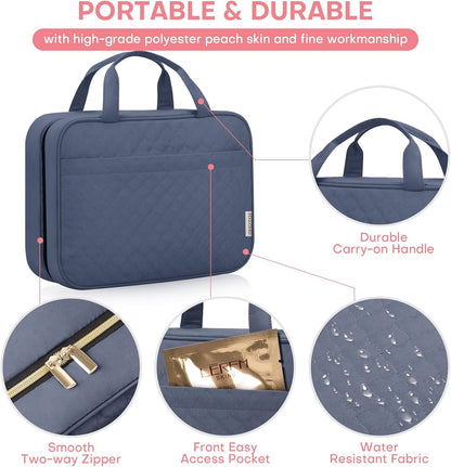 Travel Size Toiletry Bag for Women, Portable Cosmetic Bag with Hanging Hook, Travel Essentials Water-resistant Makeup Organizer for Accessories, Shampoo, Full-size Container, Toiletries
