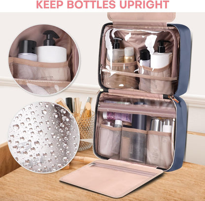 Travel Size Toiletry Bag for Women, Portable Cosmetic Bag with Hanging Hook, Travel Essentials Water-resistant Makeup Organizer for Accessories, Shampoo, Full-size Container, Toiletries