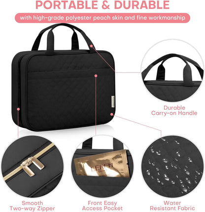 Travel Size Toiletry Bag for Women, Portable Cosmetic Bag with Hanging Hook, Travel Essentials Water-resistant Makeup Organizer for Accessories, Shampoo, Full-size Container, Toiletries