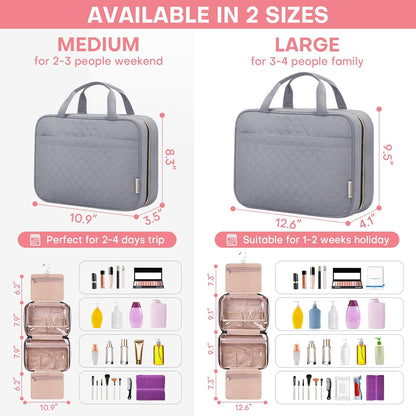 Travel Size Toiletry Bag for Women, Portable Cosmetic Bag with Hanging Hook, Travel Essentials Water-resistant Makeup Organizer for Accessories, Shampoo, Full-size Container, Toiletries