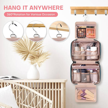 Travel Size Toiletry Bag for Women, Portable Cosmetic Bag with Hanging Hook, Travel Essentials Water-resistant Makeup Organizer for Accessories, Shampoo, Full-size Container, Toiletries