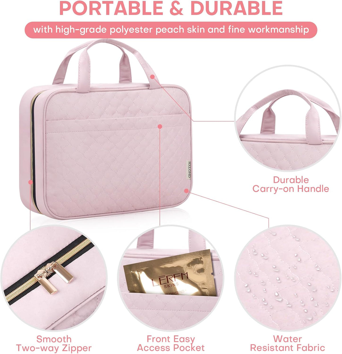 Travel Size Toiletry Bag for Women, Portable Cosmetic Bag with Hanging Hook, Travel Essentials Water-resistant Makeup Organizer for Accessories, Shampoo, Full-size Container, Toiletries