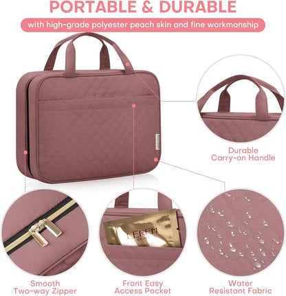 Travel Size Toiletry Bag for Women, Portable Cosmetic Bag with Hanging Hook, Travel Essentials Water-resistant Makeup Organizer for Accessories, Shampoo, Full-size Container, Toiletries