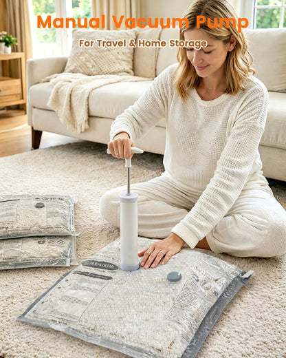 5 Pack Vacuum Bags for Travel with Hand Pump, Reusable Vacuum Storage Bags for Clothing, Travel & Home Organization for Closet, Luggage, Under Bed Storage