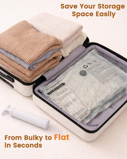 5 Pack Vacuum Bags for Travel with Hand Pump, Reusable Vacuum Storage Bags for Clothing, Travel & Home Organization for Closet, Luggage, Under Bed Storage