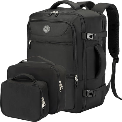 Travel Backpack for Women & Men,Airline Approved Carry On Luggage,TSA Overnight Bags,40L Personal Item Travel Bag fits 17" Laptop,Carry on Bag with Storage Bag Cosmetic Bag Set 3pcs (Black)
