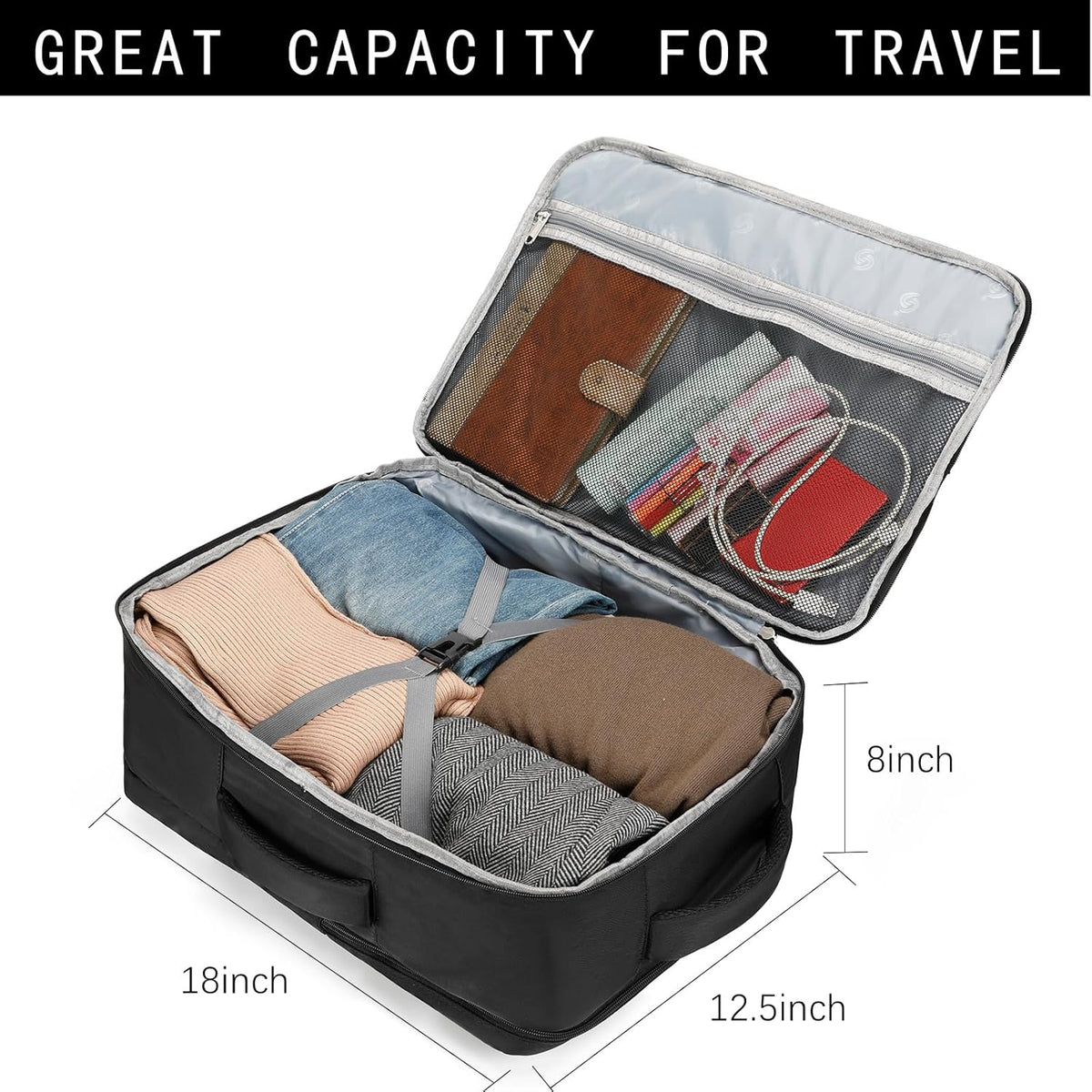Travel Backpack for Women & Men,Airline Approved Carry On Luggage,TSA Overnight Bags,40L Personal Item Travel Bag fits 17" Laptop,Carry on Bag with Storage Bag Cosmetic Bag Set 3pcs (Black)