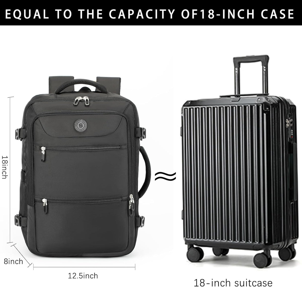 Travel Backpack for Women & Men,Airline Approved Carry On Luggage,TSA Overnight Bags,40L Personal Item Travel Bag fits 17" Laptop,Carry on Bag with Storage Bag Cosmetic Bag Set 3pcs (Black)