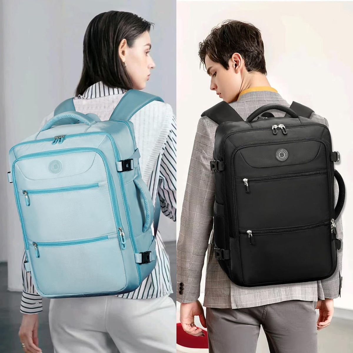 Travel Backpack for Women & Men,Airline Approved Carry On Luggage,TSA Overnight Bags,40L Personal Item Travel Bag fits 17" Laptop,Carry on Bag with Storage Bag Cosmetic Bag Set 3pcs (Black)