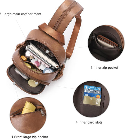 Sling Bag for Women Leather Women's Backpack Small Convertible Backpack Purse Crossbody Bag for Travel