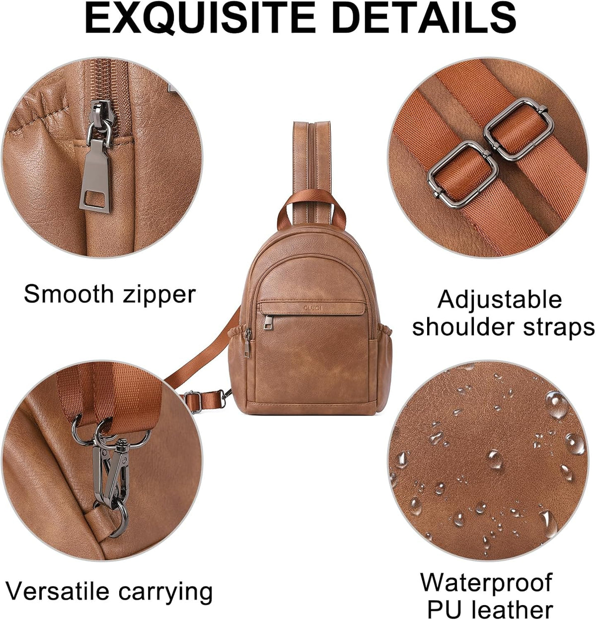 Sling Bag for Women Leather Women's Backpack Small Convertible Backpack Purse Crossbody Bag for Travel