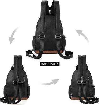 Sling Bag for Women Leather Women's Backpack Small Convertible Backpack Purse Crossbody Bag for Travel