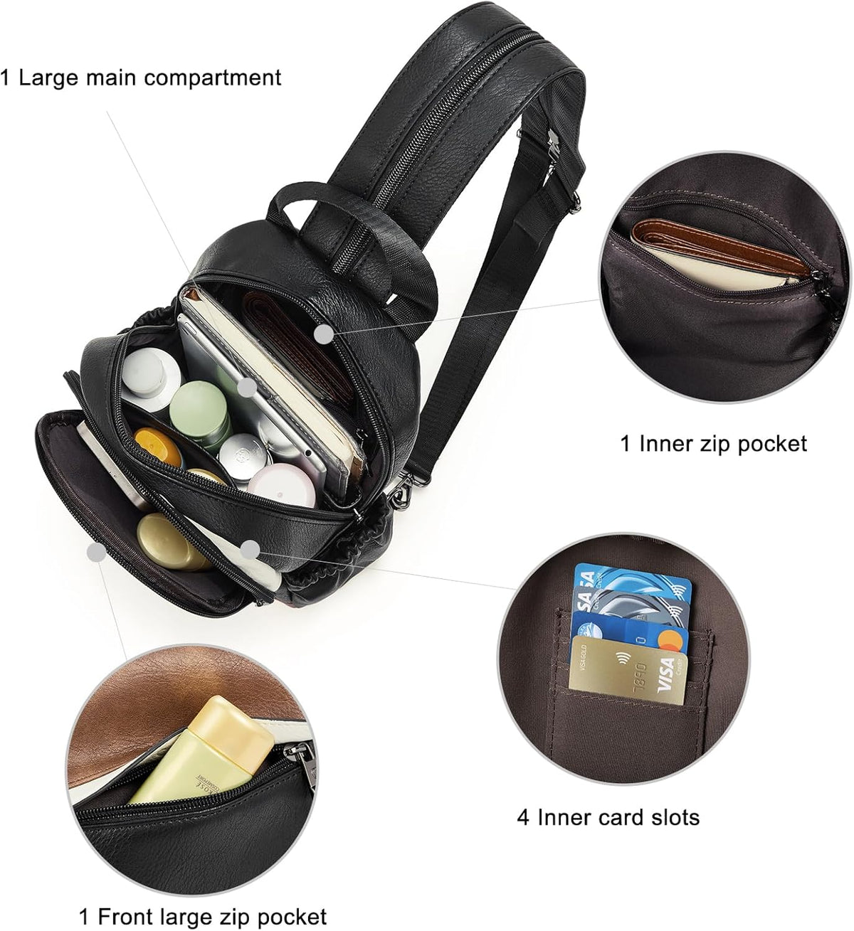 Sling Bag for Women Leather Women's Backpack Small Convertible Backpack Purse Crossbody Bag for Travel