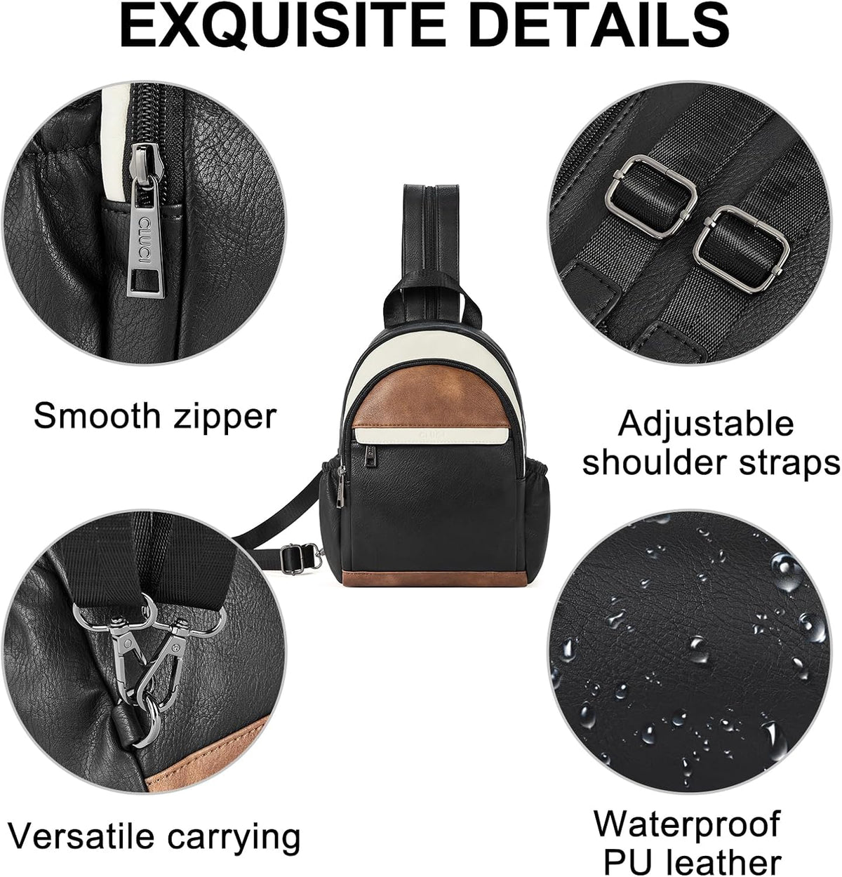 Sling Bag for Women Leather Women's Backpack Small Convertible Backpack Purse Crossbody Bag for Travel