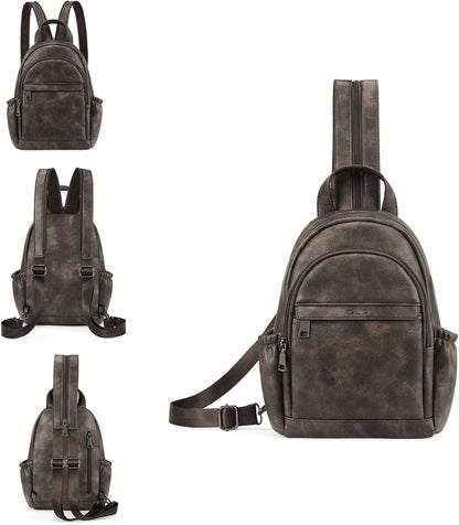 Sling Bag for Women Leather Women's Backpack Small Convertible Backpack Purse Crossbody Bag for Travel