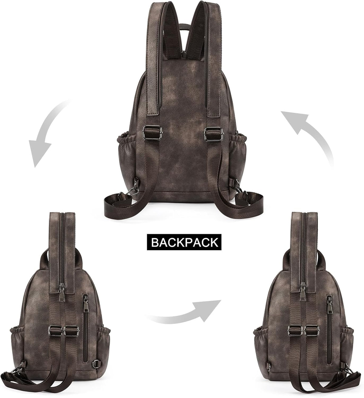 Sling Bag for Women Leather Women's Backpack Small Convertible Backpack Purse Crossbody Bag for Travel