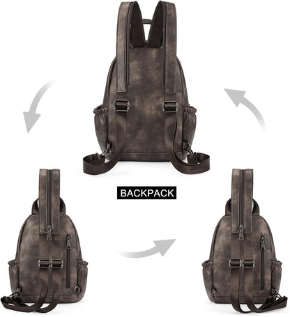 Sling Bag for Women Leather Women's Backpack Small Convertible Backpack Purse Crossbody Bag for Travel