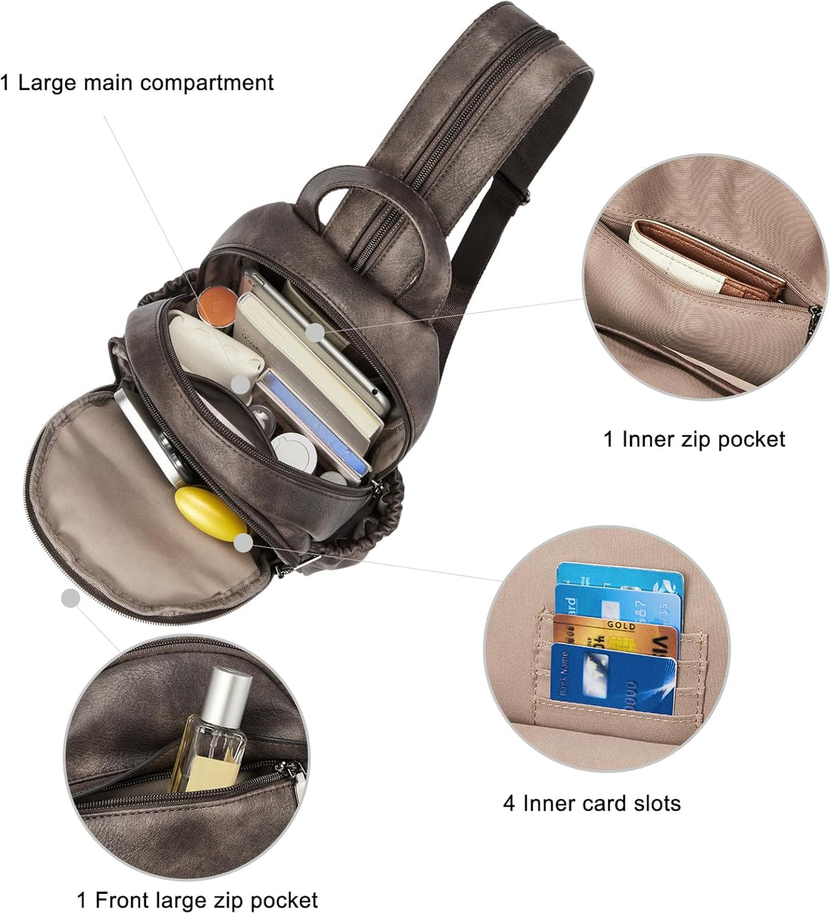 Sling Bag for Women Leather Women's Backpack Small Convertible Backpack Purse Crossbody Bag for Travel