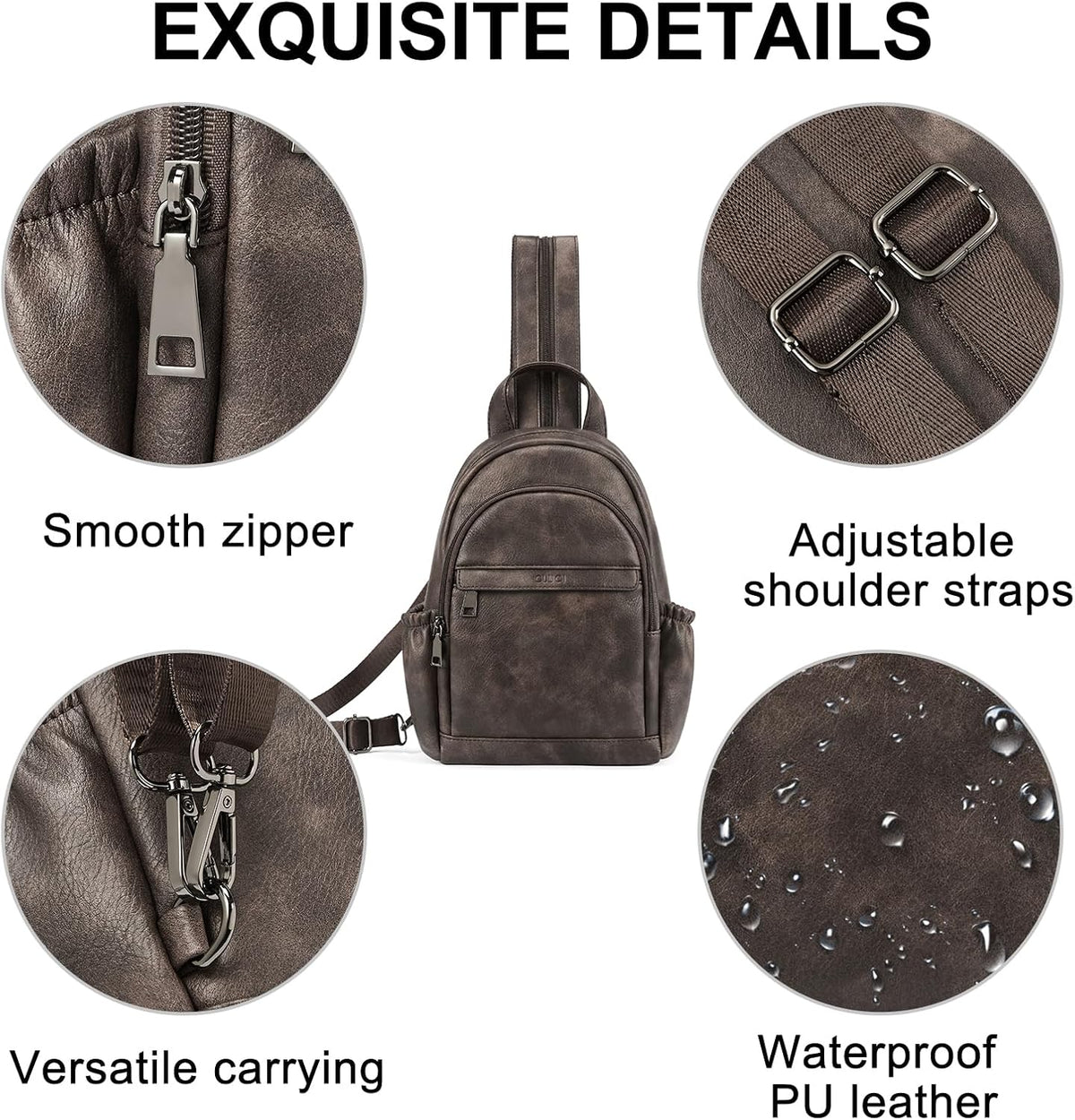 Sling Bag for Women Leather Women's Backpack Small Convertible Backpack Purse Crossbody Bag for Travel