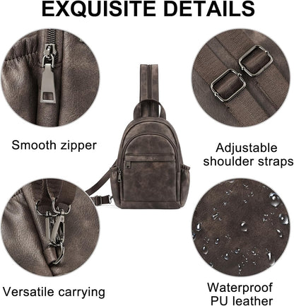Sling Bag for Women Leather Women's Backpack Small Convertible Backpack Purse Crossbody Bag for Travel