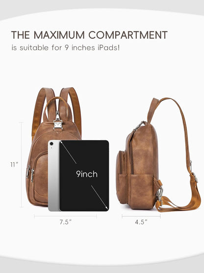 Sling Bag for Women Leather Women's Backpack Small Convertible Backpack Purse Crossbody Bag for Travel