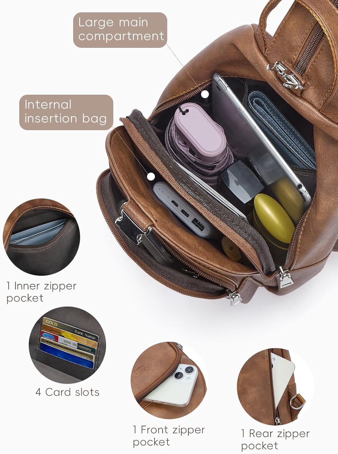 Sling Bag for Women Leather Women's Backpack Small Convertible Backpack Purse Crossbody Bag for Travel