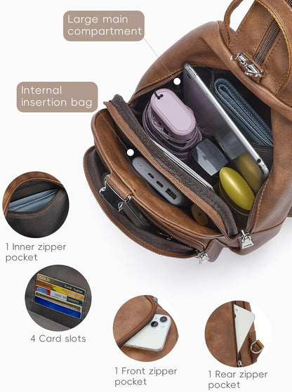 Sling Bag for Women Leather Women's Backpack Small Convertible Backpack Purse Crossbody Bag for Travel