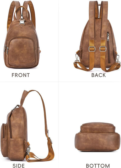 Sling Bag for Women Leather Women's Backpack Small Convertible Backpack Purse Crossbody Bag for Travel