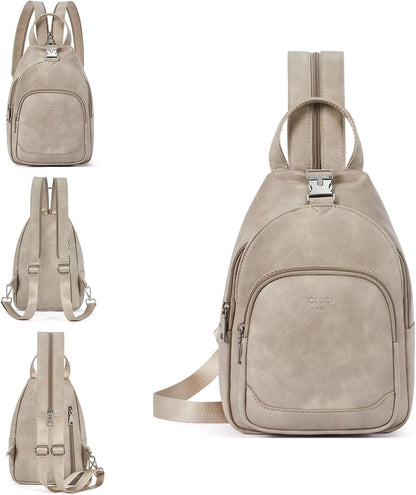 Sling Bag for Women Leather Women's Backpack Small Convertible Backpack Purse Crossbody Bag for Travel