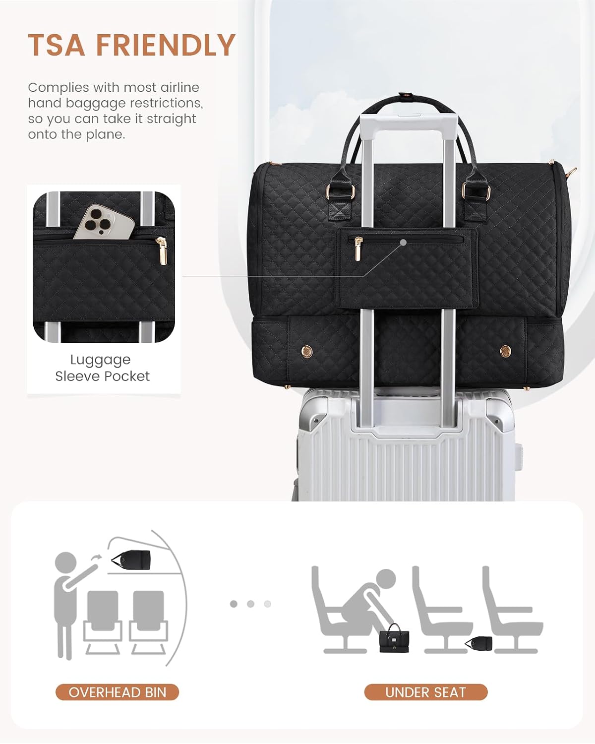 Convertible Garment Bag for Travel with Shoe Compartment, Carry On Garment Duffel Bag with Toiletry Bag, 2 in 1 Hanging Suitcase Suit Bag, Weekender Bag for Women Travel, Wedding, Black