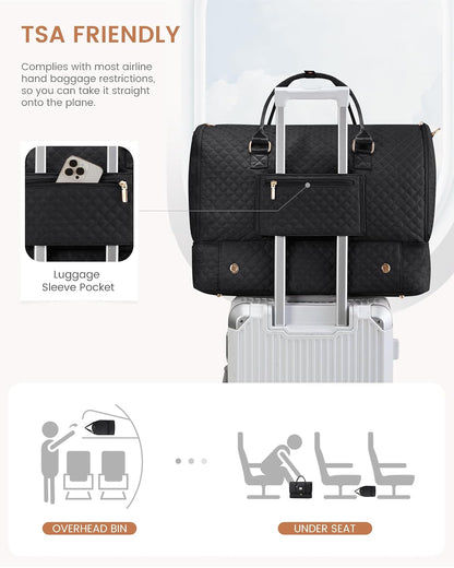 Convertible Garment Bag for Travel with Shoe Compartment, Carry On Garment Duffel Bag with Toiletry Bag, 2 in 1 Hanging Suitcase Suit Bag, Weekender Bag for Women Travel, Wedding, Black