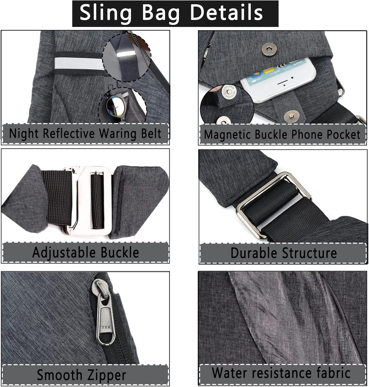 Hiking Sling Bag Anti-Thief Crossbody Personal Pocket Bag for Men Chest Bag Travel Casual Shoulder Backpack Travel